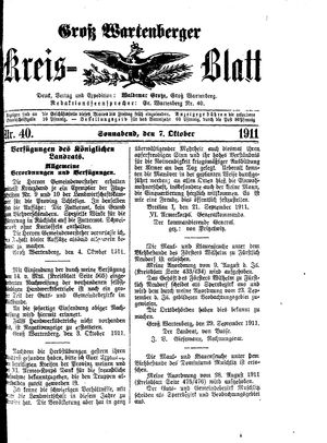Groß-Wartenberger Kreisblatt vom 07.10.1911
