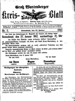 Groß-Wartenberger Kreisblatt vom 13.01.1912