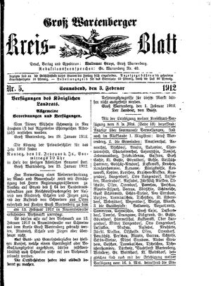 Groß-Wartenberger Kreisblatt on Feb 3, 1912