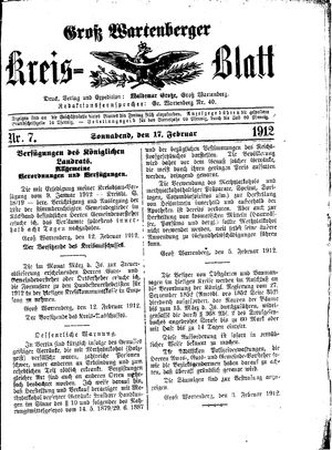 Groß-Wartenberger Kreisblatt vom 17.02.1912