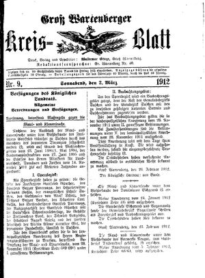 Groß-Wartenberger Kreisblatt vom 02.03.1912