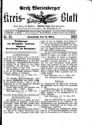 Groß-Wartenberger Kreisblatt on Mar 23, 1912