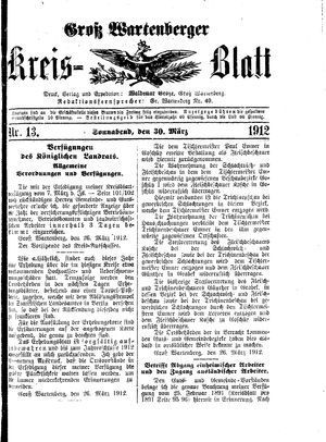 Groß-Wartenberger Kreisblatt on Mar 30, 1912