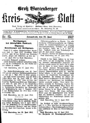 Groß-Wartenberger Kreisblatt vom 22.06.1912