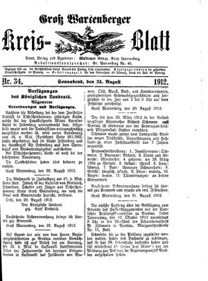 Groß-Wartenberger Kreisblatt on Aug 24, 1912