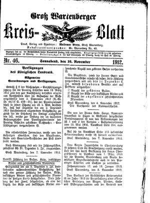 Groß-Wartenberger Kreisblatt vom 16.11.1912
