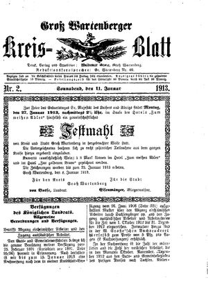 Groß-Wartenberger Kreisblatt vom 11.01.1913