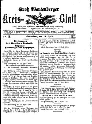 Groß-Wartenberger Kreisblatt on Apr 19, 1913