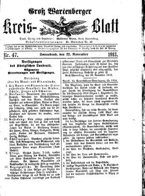 Groß-Wartenberger Kreisblatt vom 22.11.1913