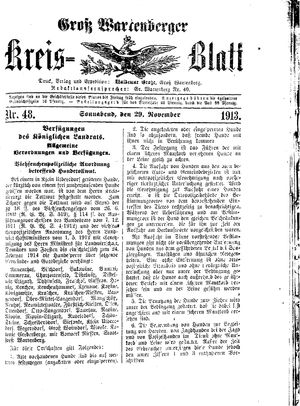 Groß-Wartenberger Kreisblatt vom 29.11.1913