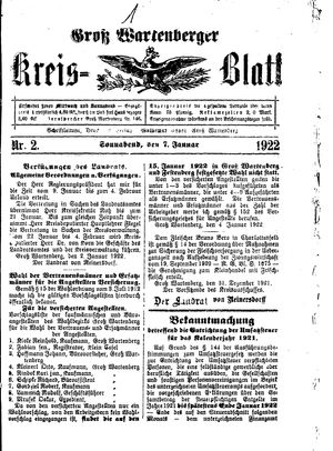 Groß-Wartenberger Kreisblatt vom 07.01.1922