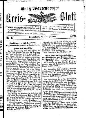 Groß-Wartenberger Kreisblatt vom 21.01.1922