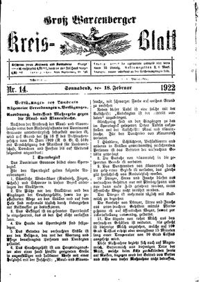 Groß-Wartenberger Kreisblatt vom 18.02.1922