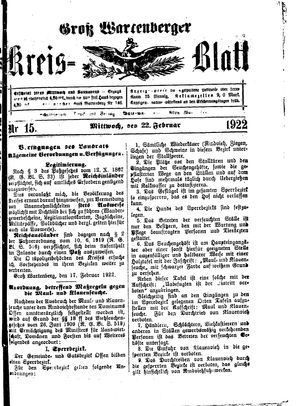 Groß-Wartenberger Kreisblatt vom 22.02.1922