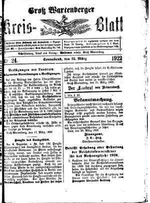 Groß-Wartenberger Kreisblatt vom 25.03.1922