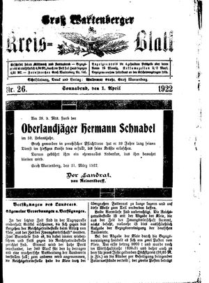 Groß-Wartenberger Kreisblatt vom 01.04.1922