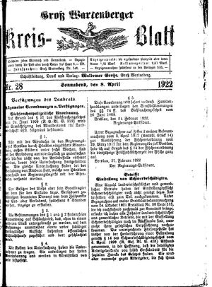 Groß-Wartenberger Kreisblatt vom 08.04.1922