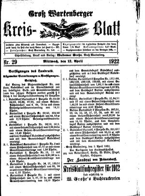 Groß-Wartenberger Kreisblatt vom 12.04.1922