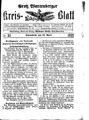 Groß-Wartenberger Kreisblatt vom 22.04.1922