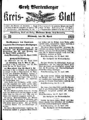 Groß-Wartenberger Kreisblatt vom 26.04.1922