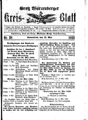 Groß-Wartenberger Kreisblatt vom 13.05.1922