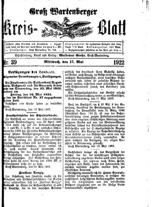 Groß-Wartenberger Kreisblatt vom 17.05.1922