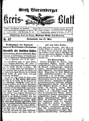 Groß-Wartenberger Kreisblatt on May 27, 1922