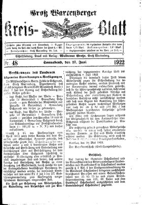 Groß-Wartenberger Kreisblatt vom 17.06.1922