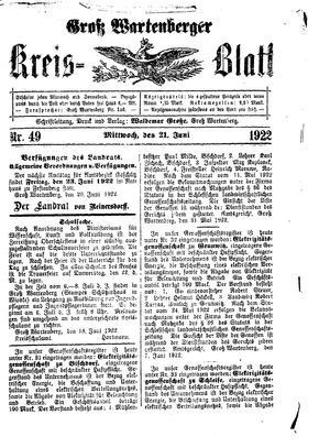 Groß-Wartenberger Kreisblatt vom 21.06.1922