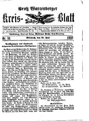 Groß-Wartenberger Kreisblatt vom 28.06.1922