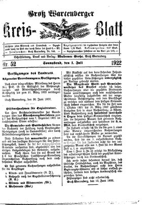 Groß-Wartenberger Kreisblatt vom 01.07.1922
