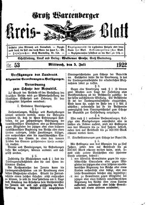 Groß-Wartenberger Kreisblatt vom 05.07.1922