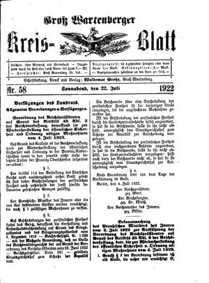 Groß-Wartenberger Kreisblatt vom 22.07.1922