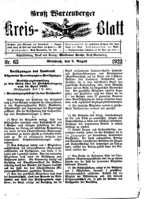 Groß-Wartenberger Kreisblatt vom 09.08.1922
