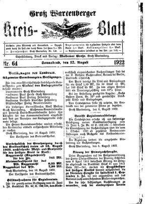 Groß-Wartenberger Kreisblatt vom 12.08.1922