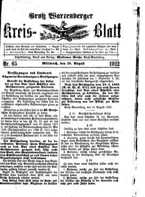 Groß-Wartenberger Kreisblatt vom 16.08.1922