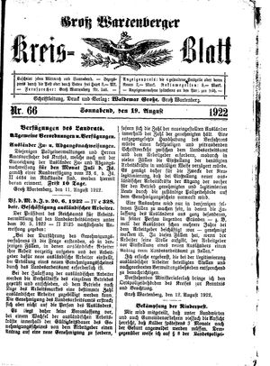 Groß-Wartenberger Kreisblatt vom 19.08.1922