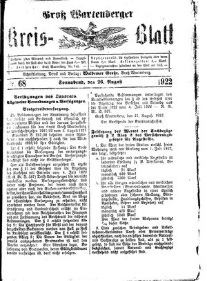 Groß-Wartenberger Kreisblatt vom 26.08.1922