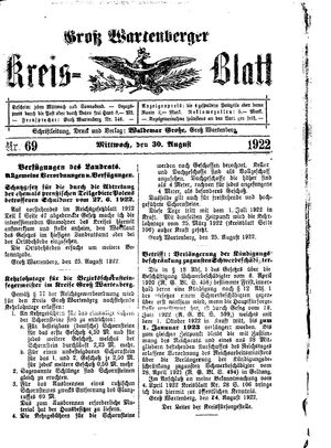 Groß-Wartenberger Kreisblatt vom 30.08.1922