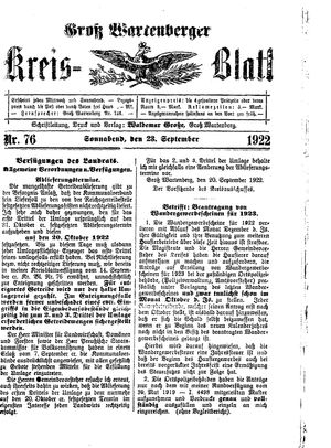 Groß-Wartenberger Kreisblatt vom 23.09.1922