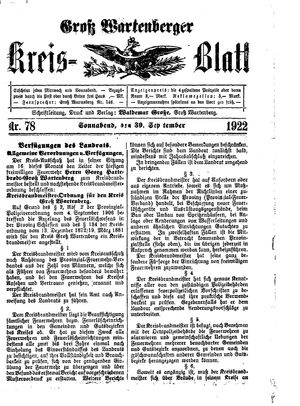 Groß-Wartenberger Kreisblatt vom 30.09.1922