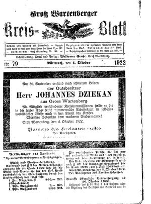 Groß-Wartenberger Kreisblatt vom 04.10.1922