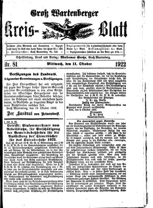 Groß-Wartenberger Kreisblatt vom 11.10.1922