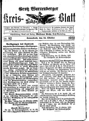 Groß-Wartenberger Kreisblatt vom 14.10.1922