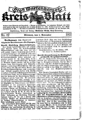 Groß-Wartenberger Kreisblatt vom 01.11.1922