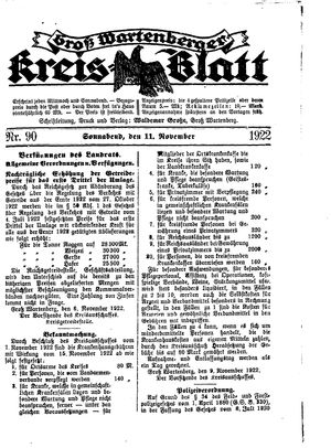 Groß-Wartenberger Kreisblatt vom 11.11.1922