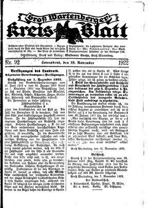 Groß-Wartenberger Kreisblatt vom 18.11.1922