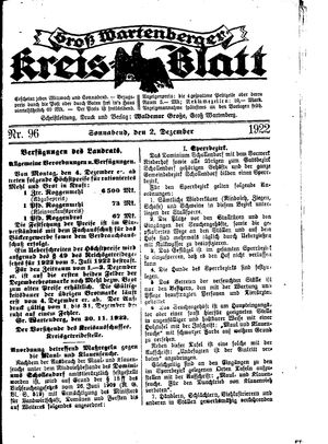Groß-Wartenberger Kreisblatt vom 02.12.1922