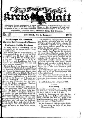 Groß-Wartenberger Kreisblatt vom 09.12.1922