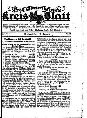 Groß-Wartenberger Kreisblatt vom 20.12.1922
